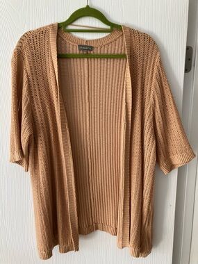 Style & Co. Open-Front Short-Sleeve Knit Cardigan in Tan.